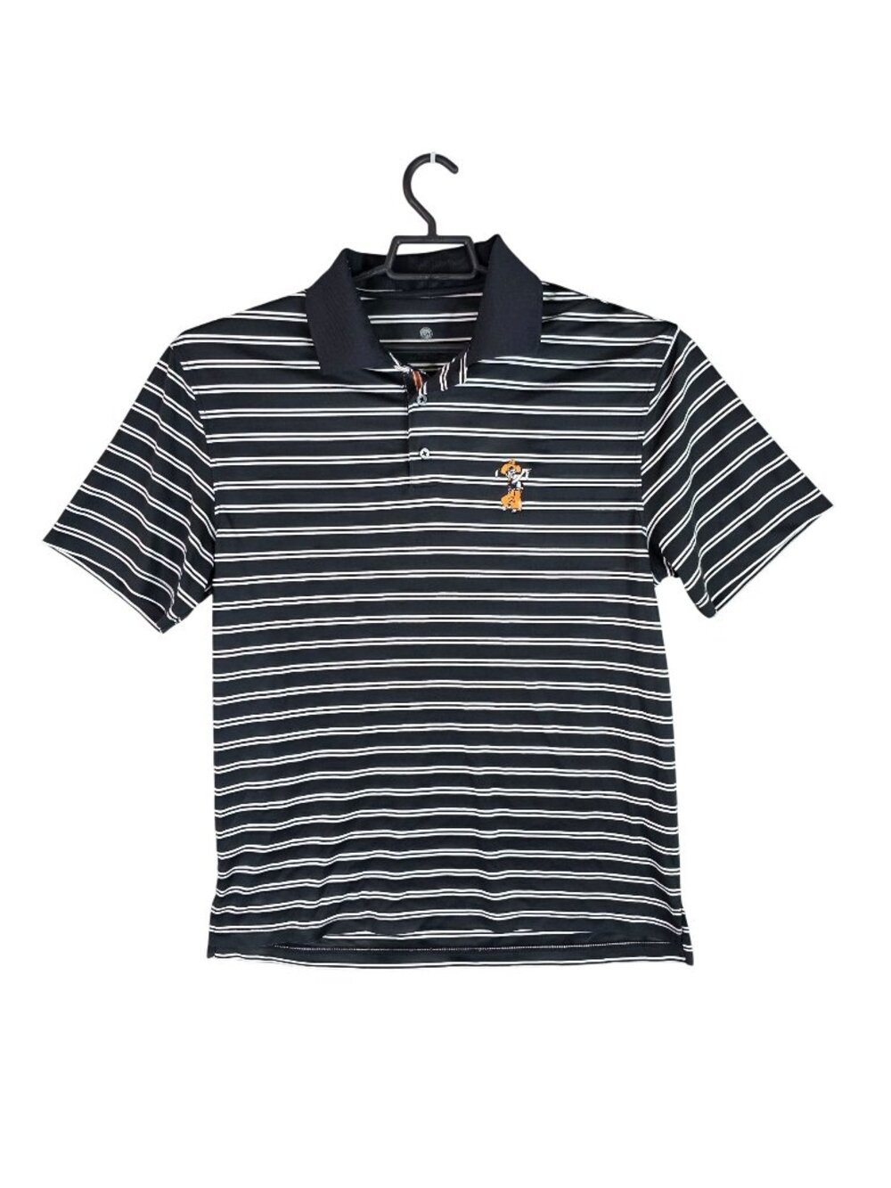 Mens Black & White Striped Polo Shirt Oklahoma State University Cowboys Size L